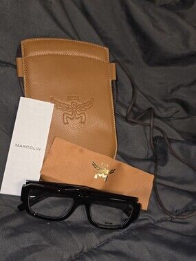 MCM Black Rectangular Men’s Rx Glasses with Goldtone Temple Accents
